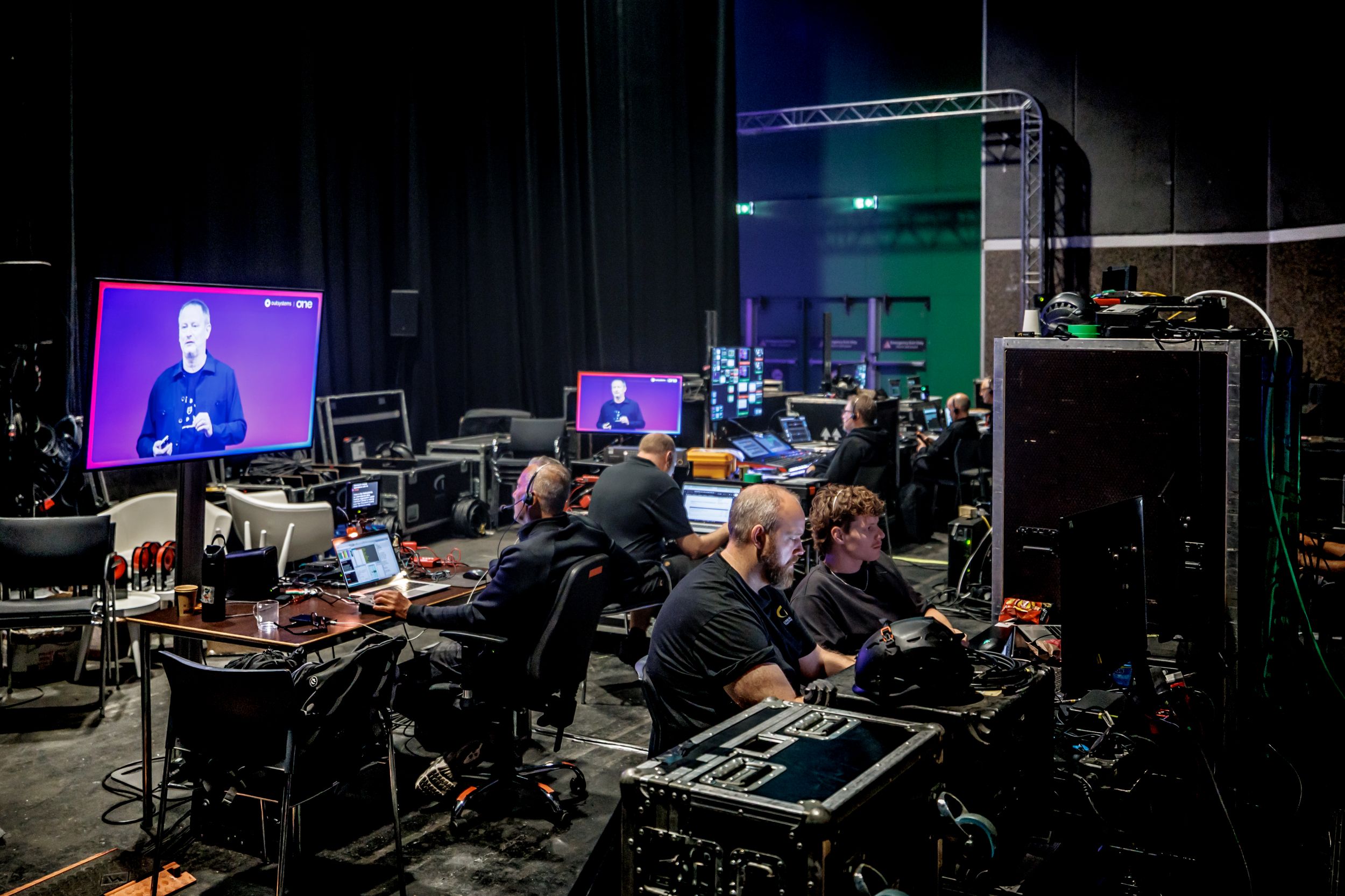 crew operating mixing console during OutSystems ONE Conference keynote RAI Amsterdam